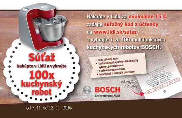 Vyhraj 1 zo 100 multifunkčných kuchynských robotov Bosch