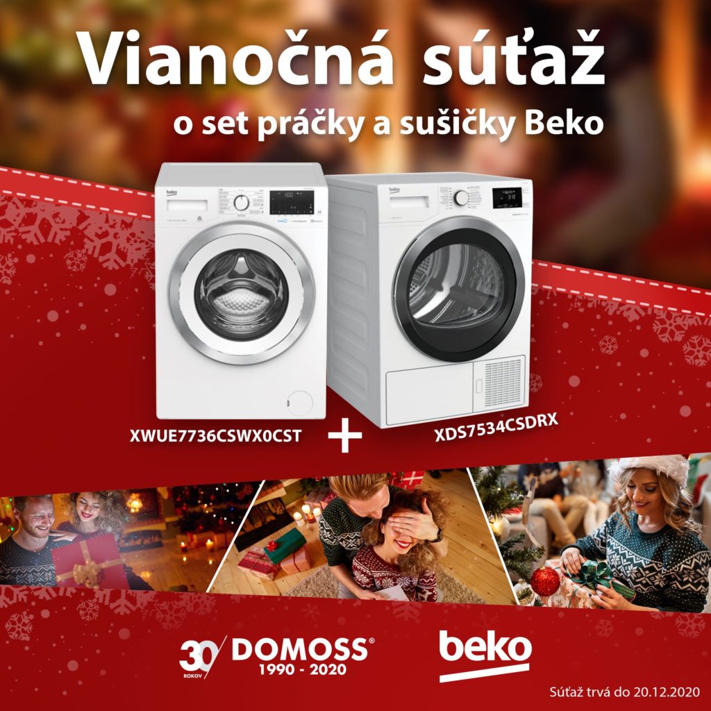 Vianočná DOMOSS súťaž o Beko set práčky a sušičky bielizne