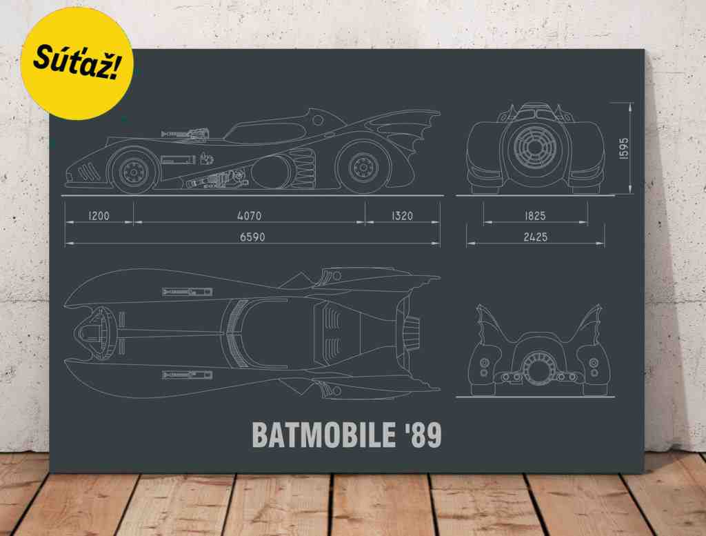 Súťaž o blueprint Batmobilu z roku 1989 vytlačenom na hliníkovej platni